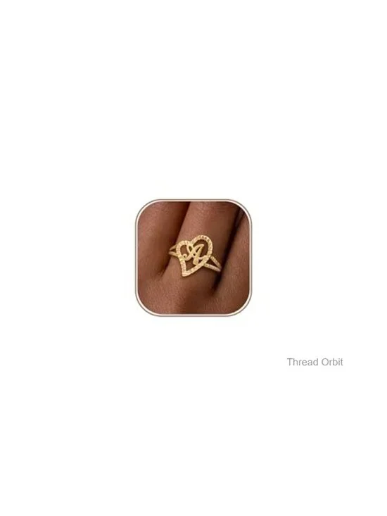 14K Gold Plated Initial Ring Vintage Heart Letter Statement Thumb Ring Size 8