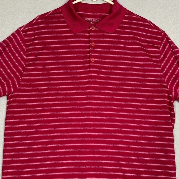 Nike Golf Polo Shirt Mens Large Red Striped Dri-Fit Performance Stretch Rugby