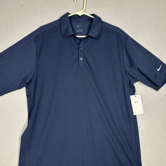 NEW Nike Shirt Mens Large Navy Blue Short Sleeve Embroidered Swoosh Logo Polo
