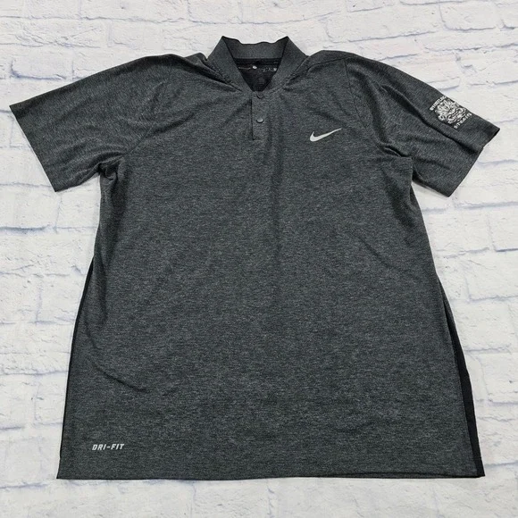 Nike Polo Shirt MEN M Gray Whistling Straits Dri-FIT Woods Collection 726187-032