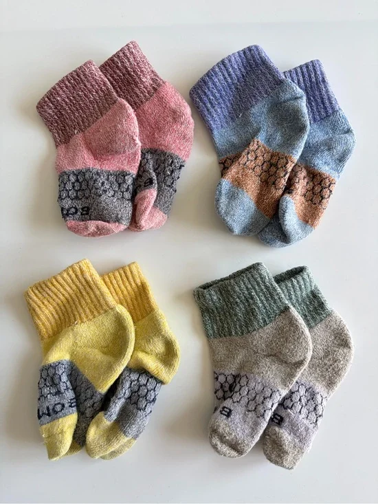 Bombas Toddler Quarter Socks 4 Pairs Ages 1-3 Size 5-7.5T Yellow Gray Red Blue