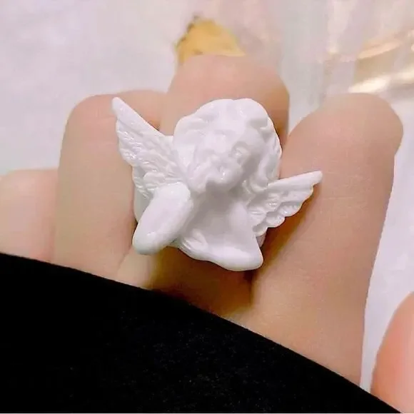 Y2K Dark Coquette Romance Royal Cherub Goth Cuff Ring