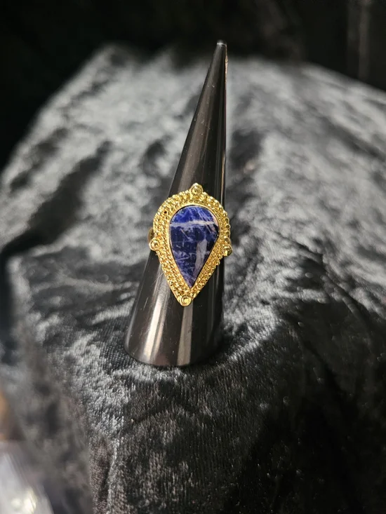 Gold Teardrop Blue Stone Ring