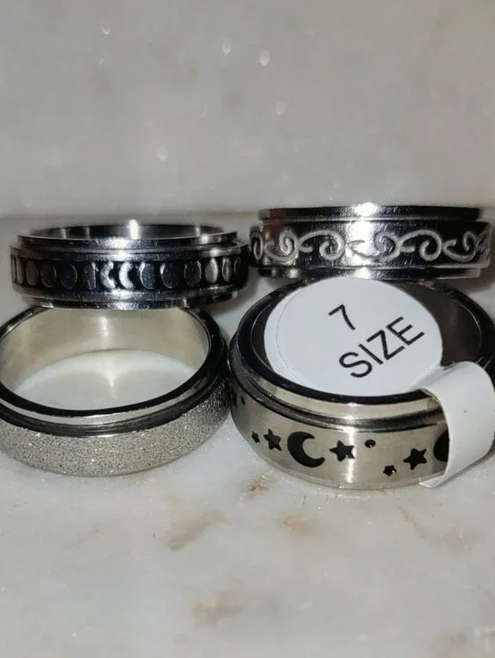 Stainless Steel Fidget Spinner Rings- 4pc bundle- Size 7