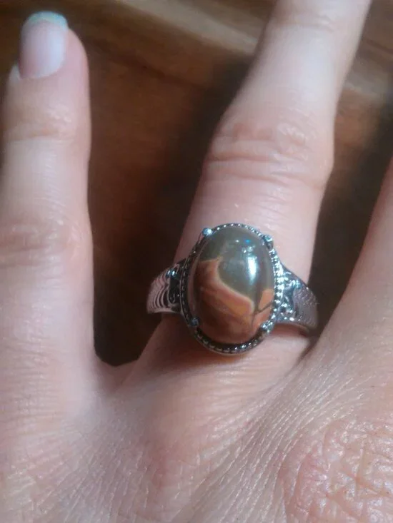 Venus Jasper Stainless Steel Solitaire Ring (Size 7)