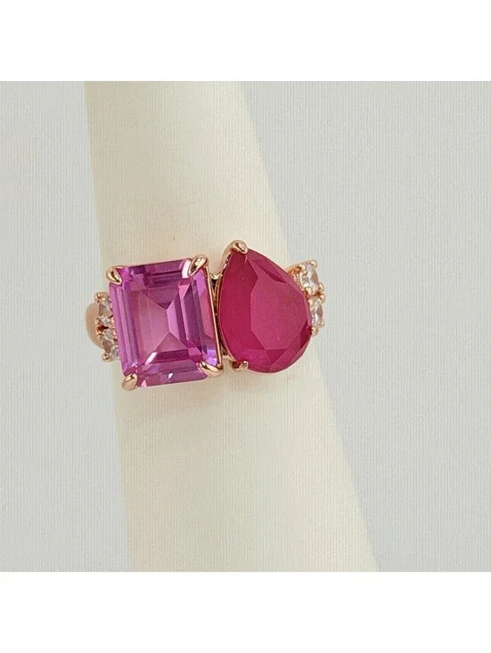 Bomb Party Sz 9 ”No Other Name” Pink Sapphire & Pink Corundum on Rose Gold HTF