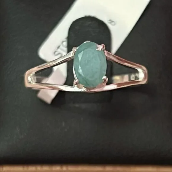 Stunning Artisan Sterling Silver Genuine Emerald Ring Size 8.25