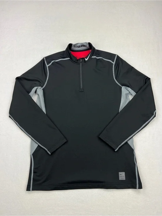 Nike Pro Combat Hyperwarm Fitted Black 1/4 Zip Pullover Long Sleeeve Men Sz L