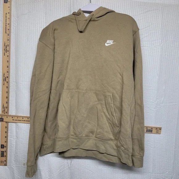 Nike Mens Sportswear Club Fleece Hoodie Khaki Tan Brown Pullover‎ Large