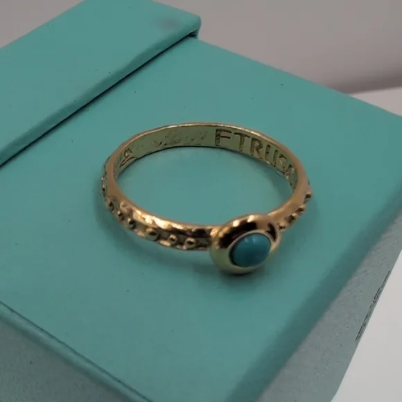 Etrusca Italian 925 Silver Gold Turquoise Cabochon Ring - Quiet Luxury 6.5 8.5