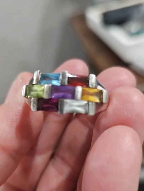 Vintage Sterling Multi Gemstone Ring Color Amethyst Topaz Citrine Garnet Peridot