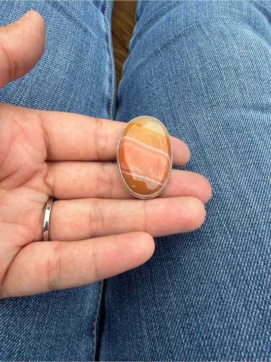 Sterling Silver Oval Orange Agate Statement Ring