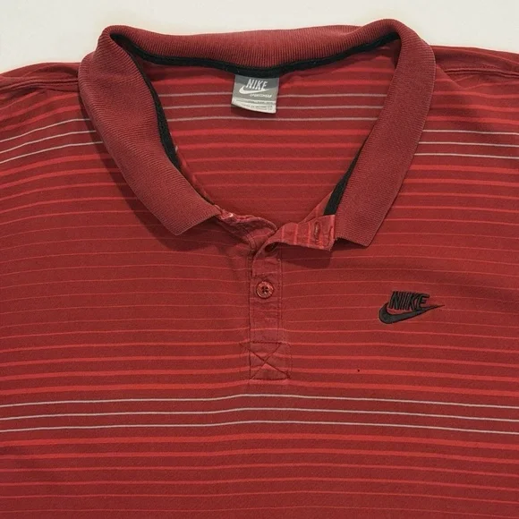 Nike Red Striped Golf Polo Men’s Size 2XL Single Stitch Short Sleeve 100% Cotton