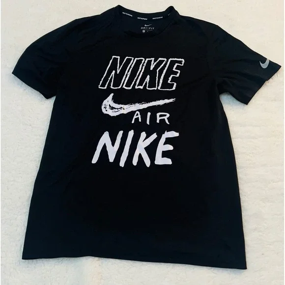 Nike Running Dri-FIT Shirt Mens Medium Black Nike Air Graphic Tee Short Sleeve
