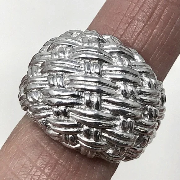 Basket Dome Ring Band Sz 7 Aluminum Arthur Court Signed Jewelry