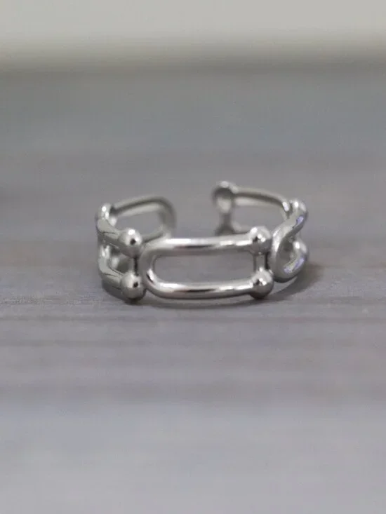 U Shape Hardware Style Cuff Ring Silver Stainless Steel