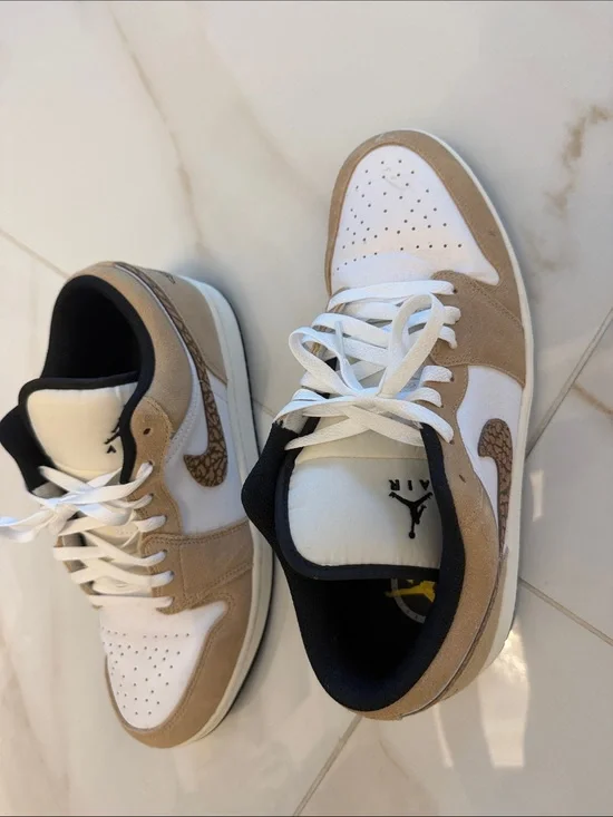 Nike Air Jordan 1 Low White and Beige Suede Sneakers