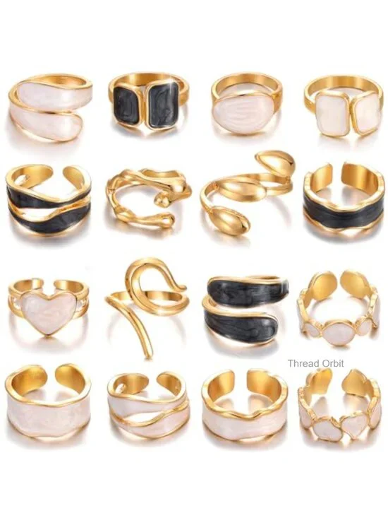 Chunky Stackable Statement Ring Set, Baroque Pearl Enamel Rings, Boho Knuckle