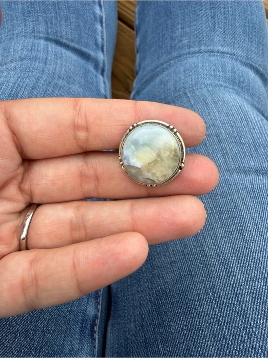 Round Multi-Tone Stone Silver Ring - Women Jewelry