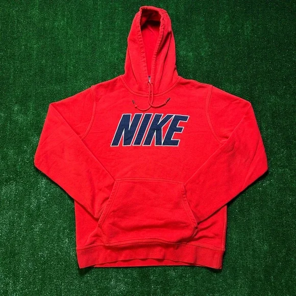 Vintage Blue Tag Nike Hoodie Embroidered Big Mesh Logo Spell Out Red Medium