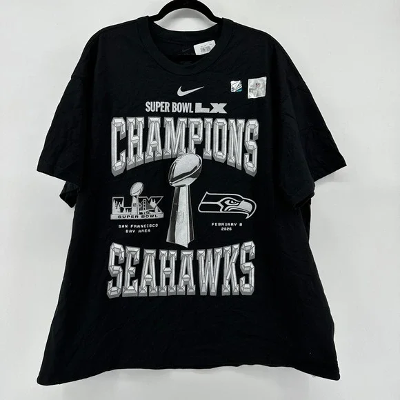 Nike Mens Seattle Seahawks Super Bowl LX Champions T-Shirt Black XXL 04T6-00A