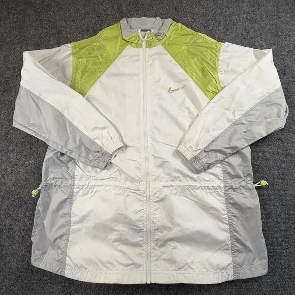 Nike Men's Windbreaker Jacket XL 16-18 White Gray Green #1275‎