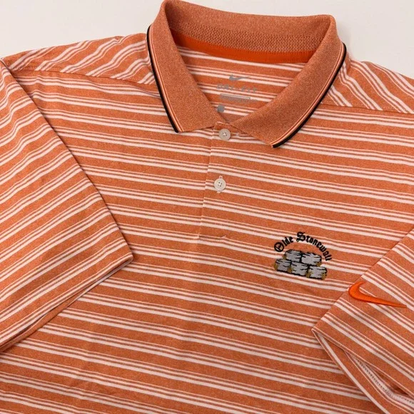 Nike Dri-FIT Mens Large Orange Striped Olde Stonewall Golf Polo Shirt