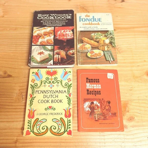 Vtg Cookbook Lot 4pc Pennsylvania Dutch Fondue Mormon Busy Woman Farm Journal
