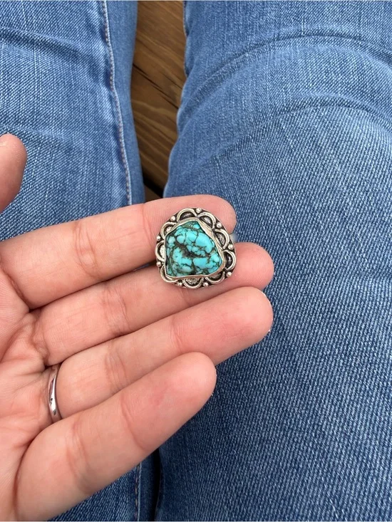 Turquoise Stone Silver-Accent Ring - Blue Turquoise