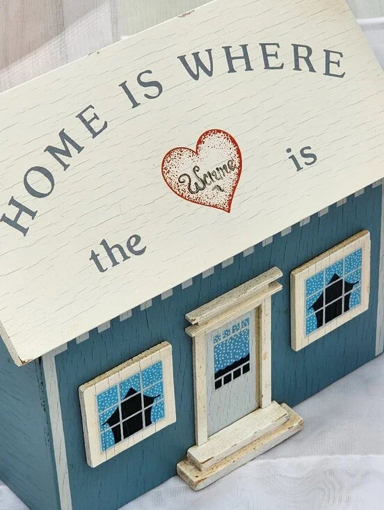 Vintage Wooden Recipe Box Country Cottage House Shape Home Is Where The Heart Is