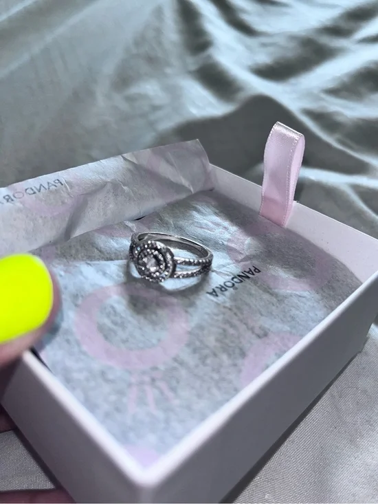 Pandora Sterling Silver Ring with Pink Accents and Halo Pavé
