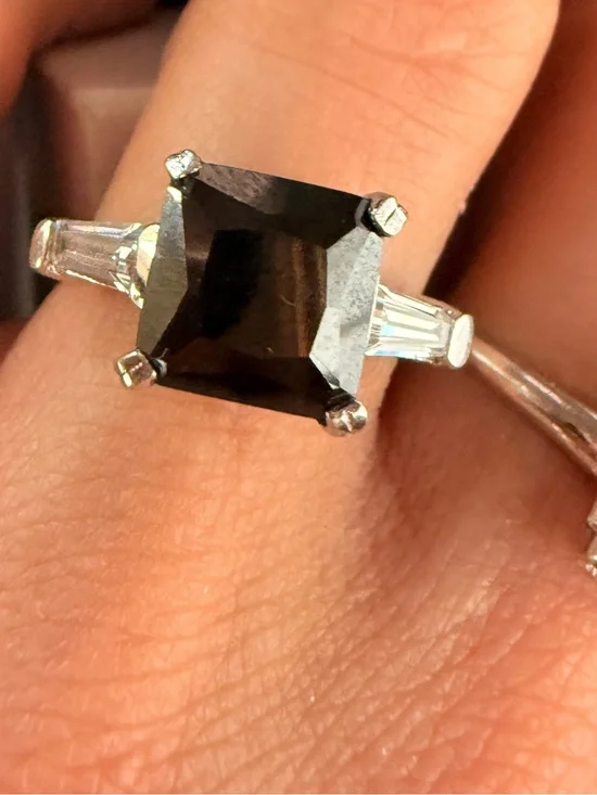 VINTAGE 1980s ART DECO STERLING SILVER HEMATITE RING SZ7