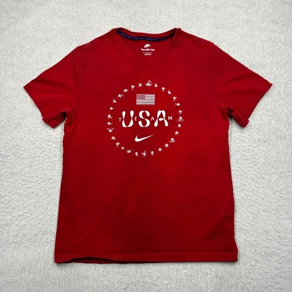 Nike Tee Team USA Olympics Graphic Print Crew Neck T-Shirt Red Men's L