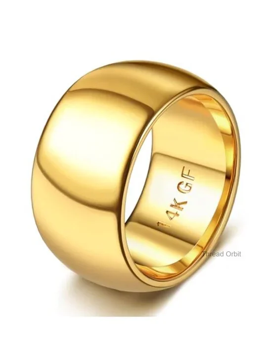 14K Gold Plated Band Ring for Women Men - Thick Pinky Thumb Wedding Band