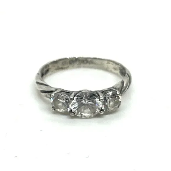 STERLING SILVER RING 925 Three Stone CZ Anniversary Promise Size 6.5