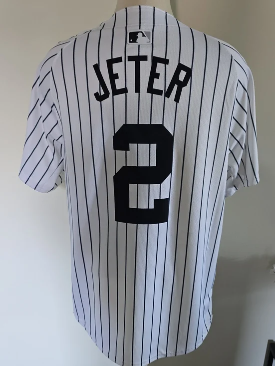 Nike White Pinstripe Derek Jeter #2 Baseball Jersey