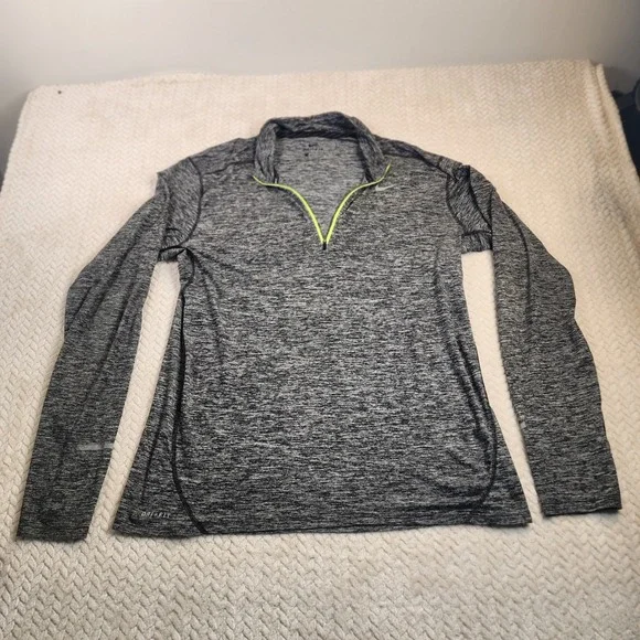 Nike Dri Fit Mens Gray Heathered Long Sleeve Quarter Zip‎ Running Athletic Shirt