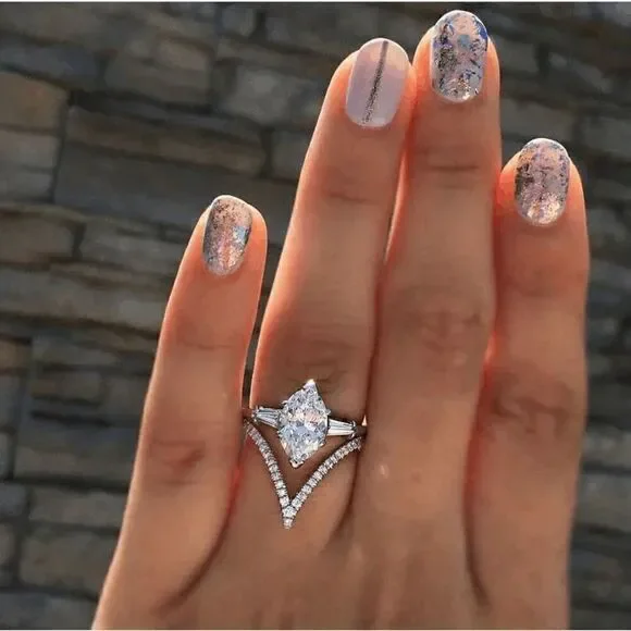 White Gold Diamond Marquise Wedding Engagement Anniversary Ring