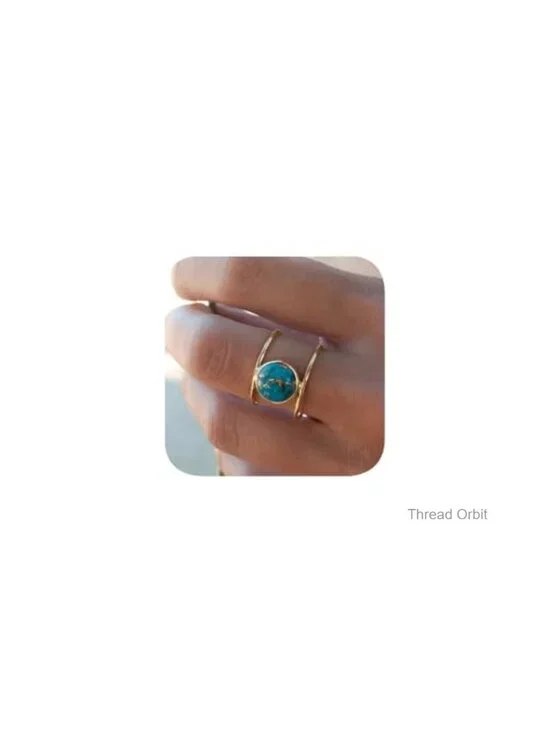 14K Gold Plated Statement Ring Simulated Blue Turquoise 925 Silver Plated Gem