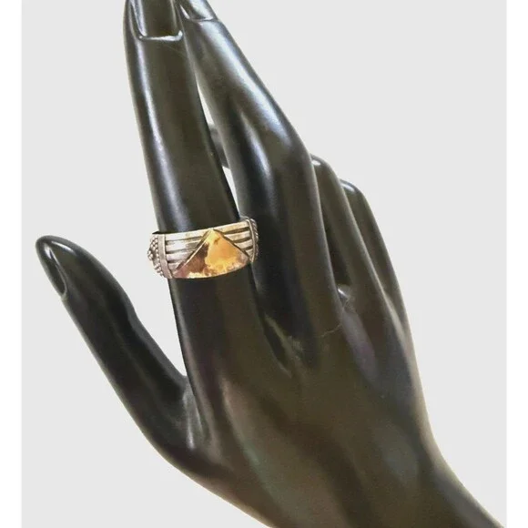 Sterling Silver with Copper Accent Inlay and Etched Detailing Band Ring Size 8.5