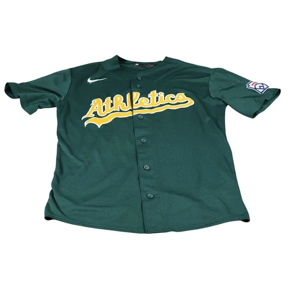 Oakland Athletics Jersey Mens M Green MLB Baseball Saito‎ Nike Button Front