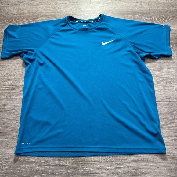 Nike Shirt Adult‎ Large Blue Swim UPF 40 Short Sleeve Performance Tee Surf Adult