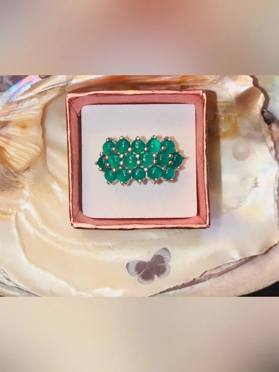 Emerald Green Cluster Cabochon Ring Set in Sterling Silver - Women Jewelry