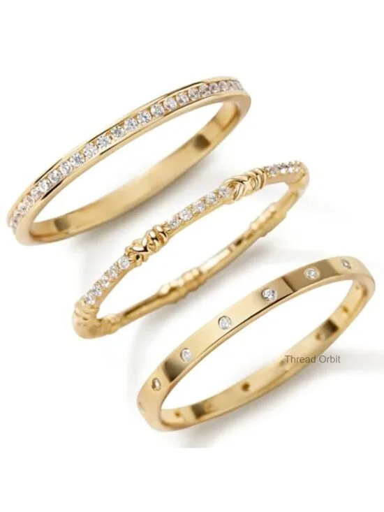 14K Gold Filled Dainty Stacking Rings Set - 3 Pack Thin Gold Band