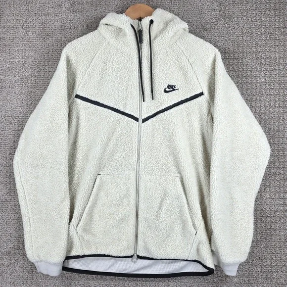 Nike Sportswear Tech Fleece Sherpa‎ ICON Hoodie Mens Large Cream Off-White Zip
