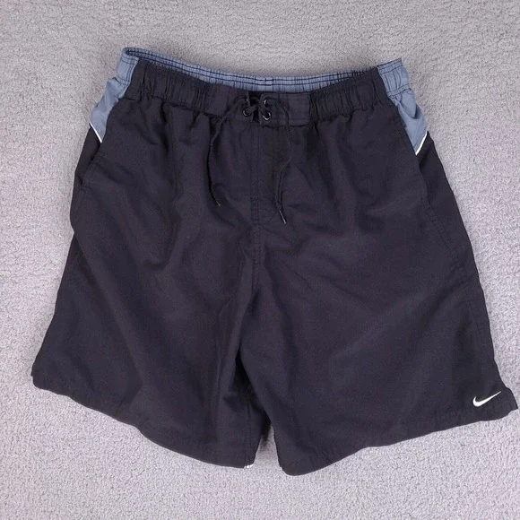Nike Swim Trunks Mens Large Black‎ Board Shorts Drawstring Surfing Swimwear