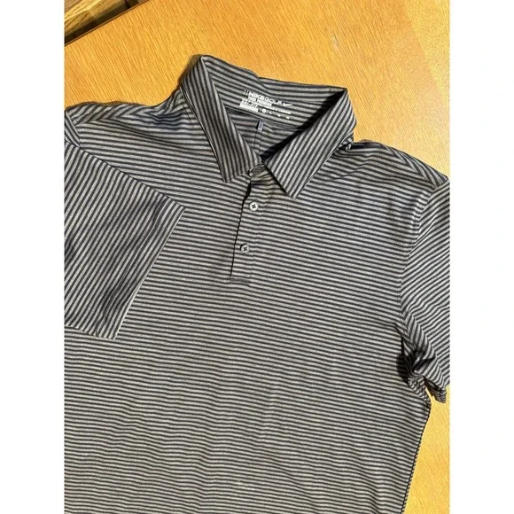 Nike Golf Tour Premium Dri Fit Polo Shirt XL‎ Gray Black Striped Stretch