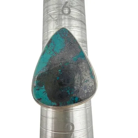 Sterling Silver Triangular Azurite Cabochon Ring Size 8.5