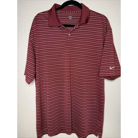 L Nike Golf Polo Men's Large Maroon White Stripe Golf Shirt