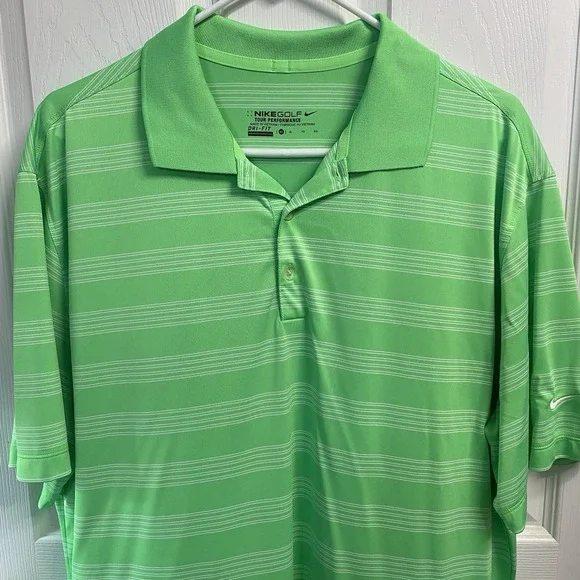 Nike Golf Tour‎ Performance Fri-fit Polo Men's XL Green&White Striped Shirt EUC